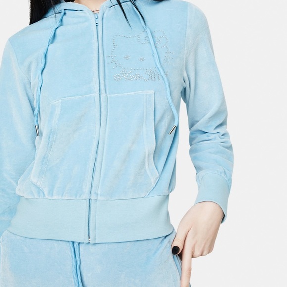blue velour velvet hello kitty rhinestone tracksuit - Picture 4 of 8